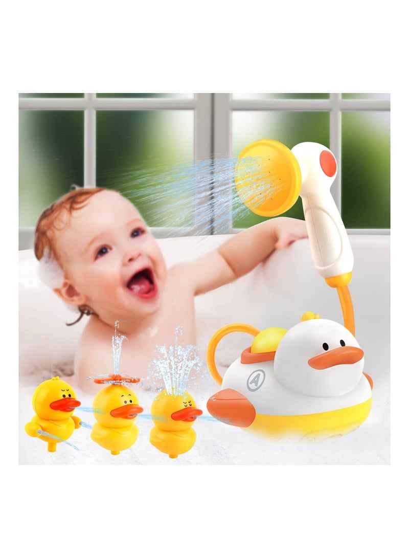 Baby Bath Toys for Toddler, Shower Sprayer, Electric Yellow Duck Floating Boat Water Toys Playsets, with 3 Ducks Water Spray Floating Boat Bathtub Tub Toys, for Ages 3 4 5 Year Olds