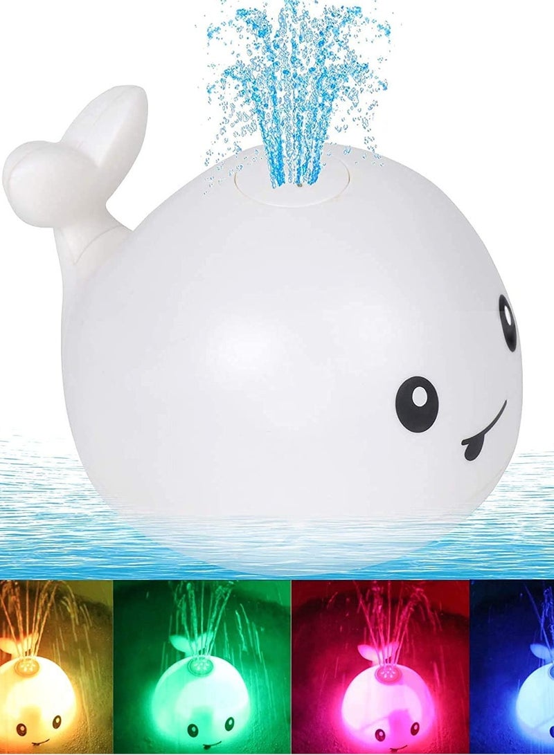 Baby Bath Toys, Fountain Light Up Whale Baby Pool Toddlers Toy with LED Light Whale Spray Water Toy for Kids, Induction Sprinkler Bathtub Toys Bathroom Shower Swimming Pool Outdoor Water Toy (White)
