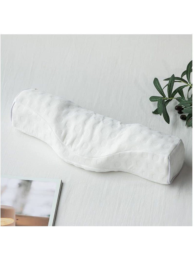Cervical Neck Pillow for Pain Relief Sleeping, Neck roll Pillow Memory Foam for Stiff Neck Pain Relief ，Travel Bolster Pillow for Bed for Side Sleepers Back Sleeper White