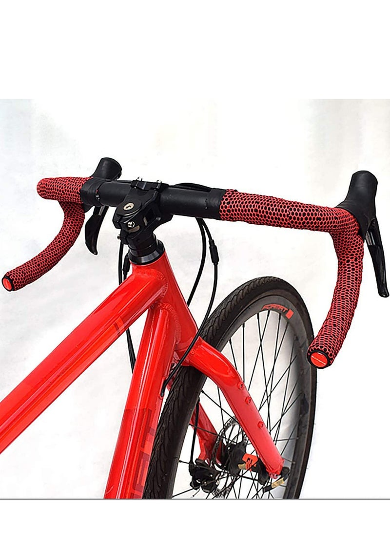 Hex Bicycle Handlebar Tape - Road Bike Cycling Handle Bar Wrap Tape or Touring Cycling 2PCS per Set, Red