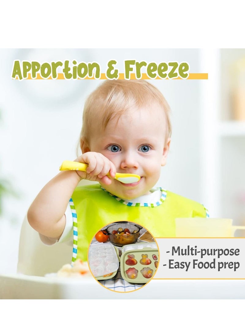 Baby Food Freezer Tray, Storage Containers, Silicone Ice Cube Trays with Lid, Safe Breastmilk Popsicle Molds for Teething DIY Homemade Food, Vegetable & Fruit Purees