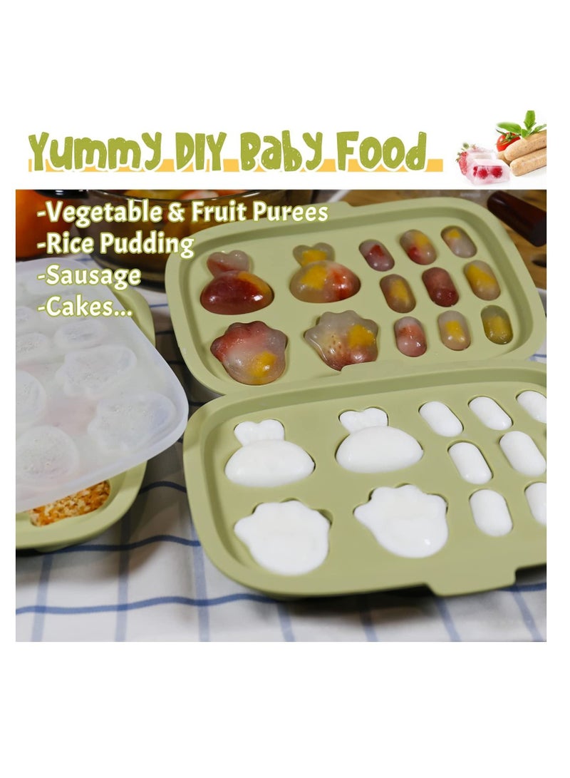 Baby Food Freezer Tray, Storage Containers, Silicone Ice Cube Trays with Lid, Safe Breastmilk Popsicle Molds for Teething DIY Homemade Food, Vegetable & Fruit Purees