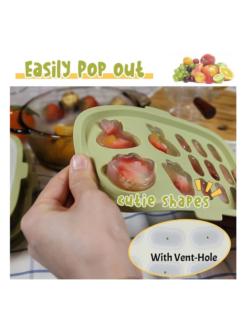 Baby Food Freezer Tray, Storage Containers, Silicone Ice Cube Trays with Lid, Safe Breastmilk Popsicle Molds for Teething DIY Homemade Food, Vegetable & Fruit Purees