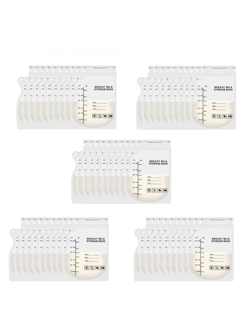 50 Pcs Breast Milk Storage Bag, 250ml Freezer Breastfeeding Essentials Fresh-Keeping Bag with Scale, Double Zipper Sealing for Fridge or Use