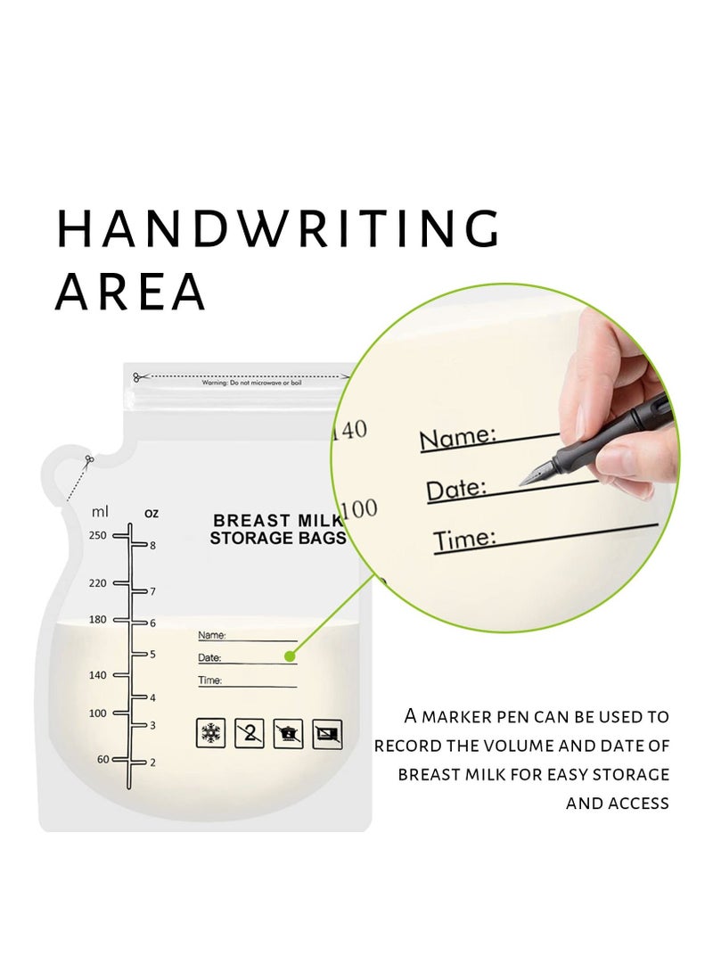 50 Pcs Breast Milk Storage Bag, 250ml Freezer Breastfeeding Essentials Fresh-Keeping Bag with Scale, Double Zipper Sealing for Fridge or Use