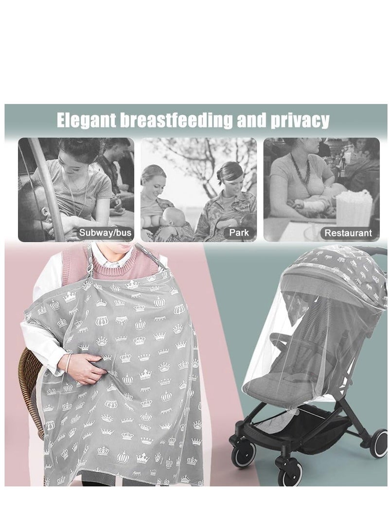 Nursing Cover for Baby Breastfeeding Combed Cotton Breathable Muslin with Adjustable Strap Apron Up 360° Full Coverage Mother (Crown Pattern)