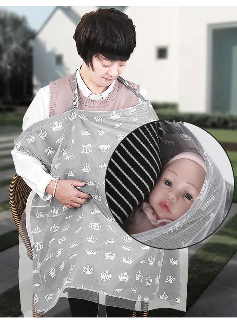 Nursing Cover for Baby Breastfeeding Combed Cotton Breathable Muslin with Adjustable Strap Apron Up 360° Full Coverage Mother (Crown Pattern)
