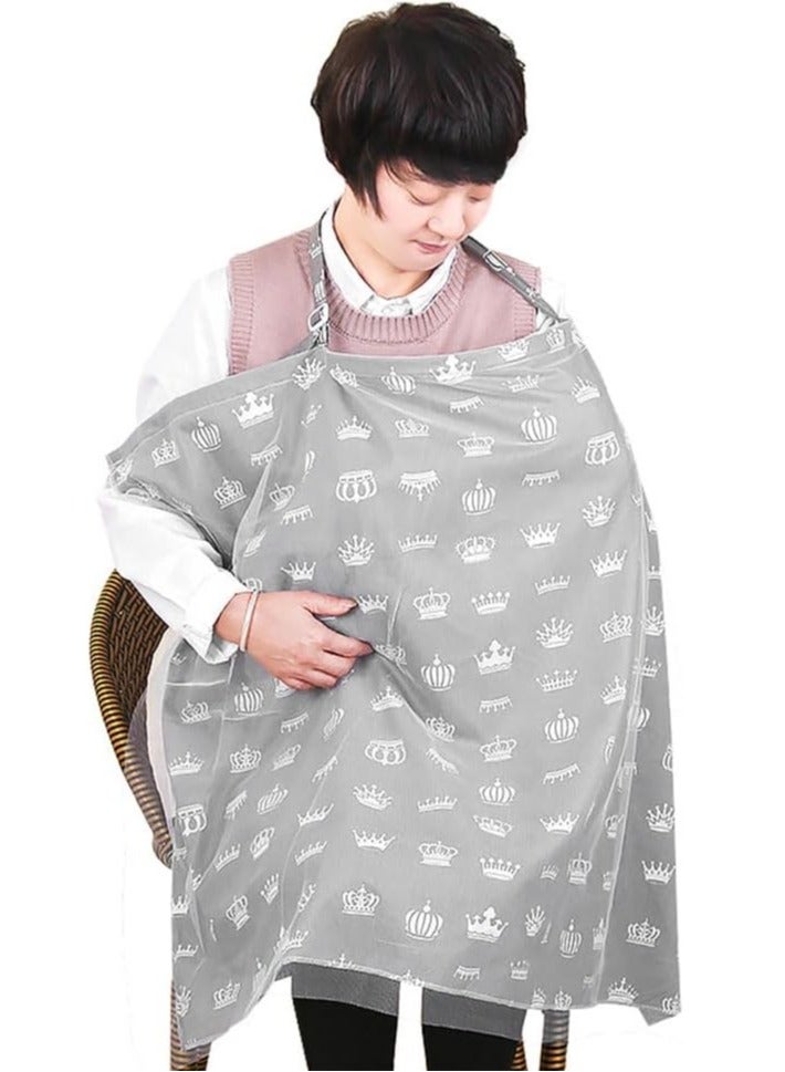 Nursing Cover for Baby Breastfeeding Combed Cotton Breathable Muslin with Adjustable Strap Apron Up 360° Full Coverage Mother (Crown Pattern)