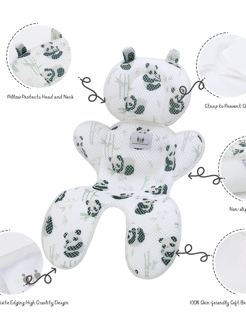 Baby 3D Mesh Stroller Seat Liner Pad, Breathable Stroller Liner Insert Cover , Panda Bamboo Design, Comfortable Stroller Cushion Pad for Baby Infants