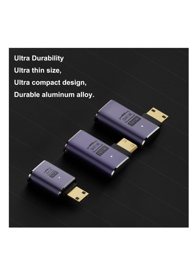 Mini HDMI to HDMI Adapter 8K, 3 Pcs 90 Degree Left and Right Angle Mini HDMI Male to HDMI Female Adapter, 48Gbps Mini HDMI Adapter, for Camera, HDTV, Projector, Laptop and Tablet