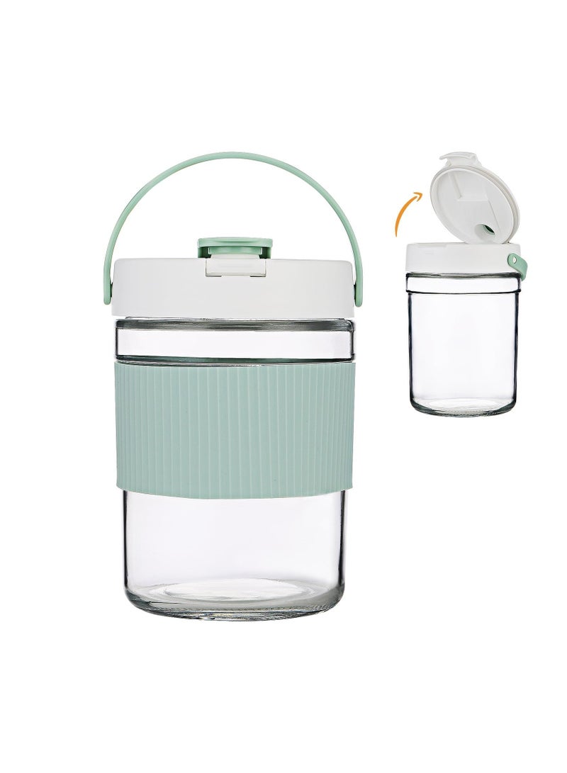 Premium Flip-Top Glass Pitcher, (40 fl.oz) Container with Handle and Spout Airtight Leakproof Jar Pitcher Design for Food Storage, Dishwasher Refrigerator Safe