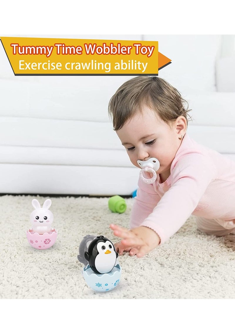Cute Tumbler Toys Penguin Bunny Chick Roly Poly Egg Toys Soft Bell Tones Colorful Design Portable Toddler Birthday Gifts Party Decoration 3PCS