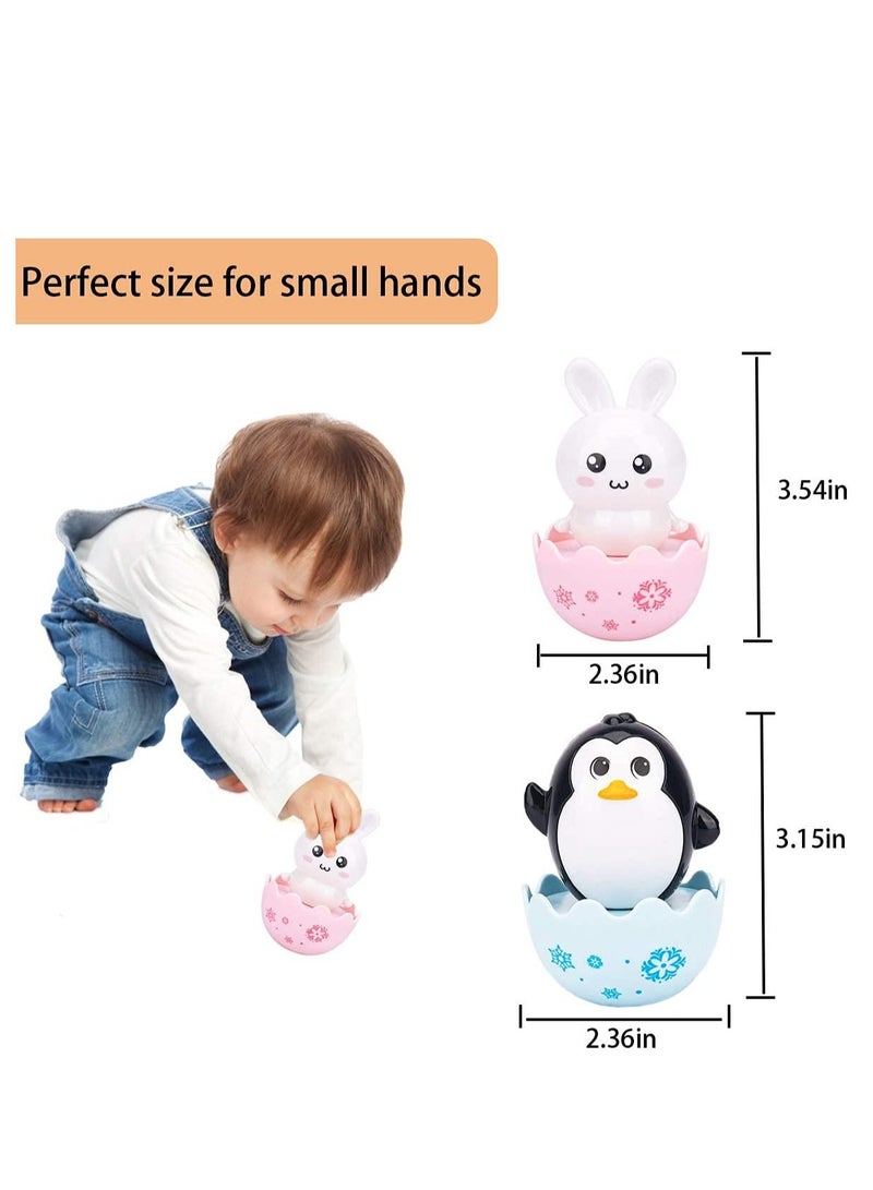 Cute Tumbler Toys Penguin Bunny Chick Roly Poly Egg Toys Soft Bell Tones Colorful Design Portable Toddler Birthday Gifts Party Decoration 3PCS