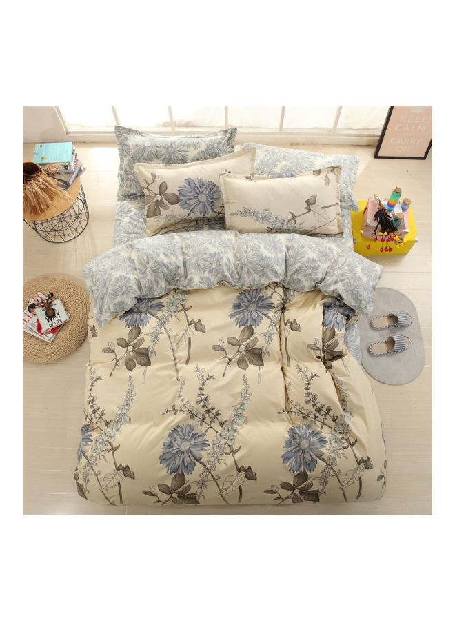 3-Piece Printed Duvet Cover Set Polyester Beige/Grey Single