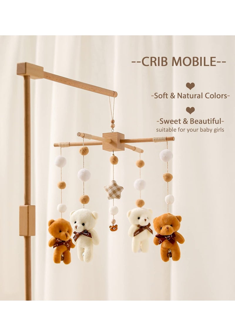 Baby Crib Toys Hanging, Baby Mobile for Crib, Bear Mobile Macrame Tassels with Hanging Rotating Toys, Crib Accessories Toys, Mobile for Bassinet Soothe Toy, Boho Nursery Decor for Girls Boys