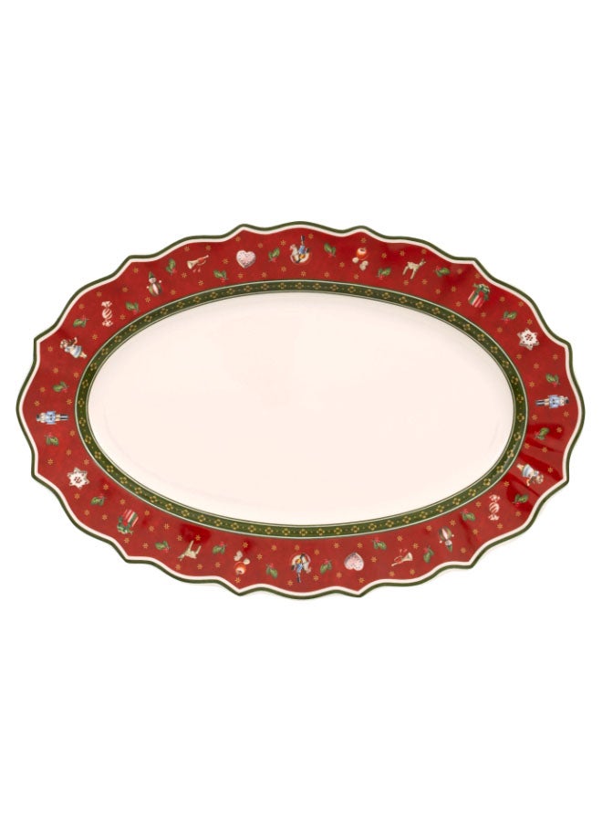 Christmas Printed Oval Shaped Plate Red/White/Green 38 x 23.5cm