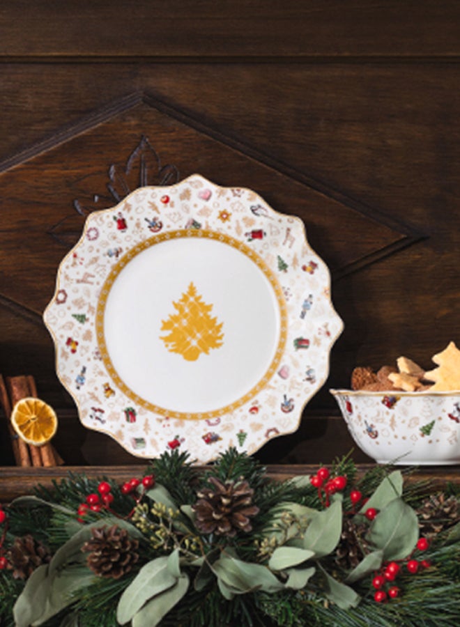Christmas Theme Printed Breakfast Plate White/Red/Yellow 24cm