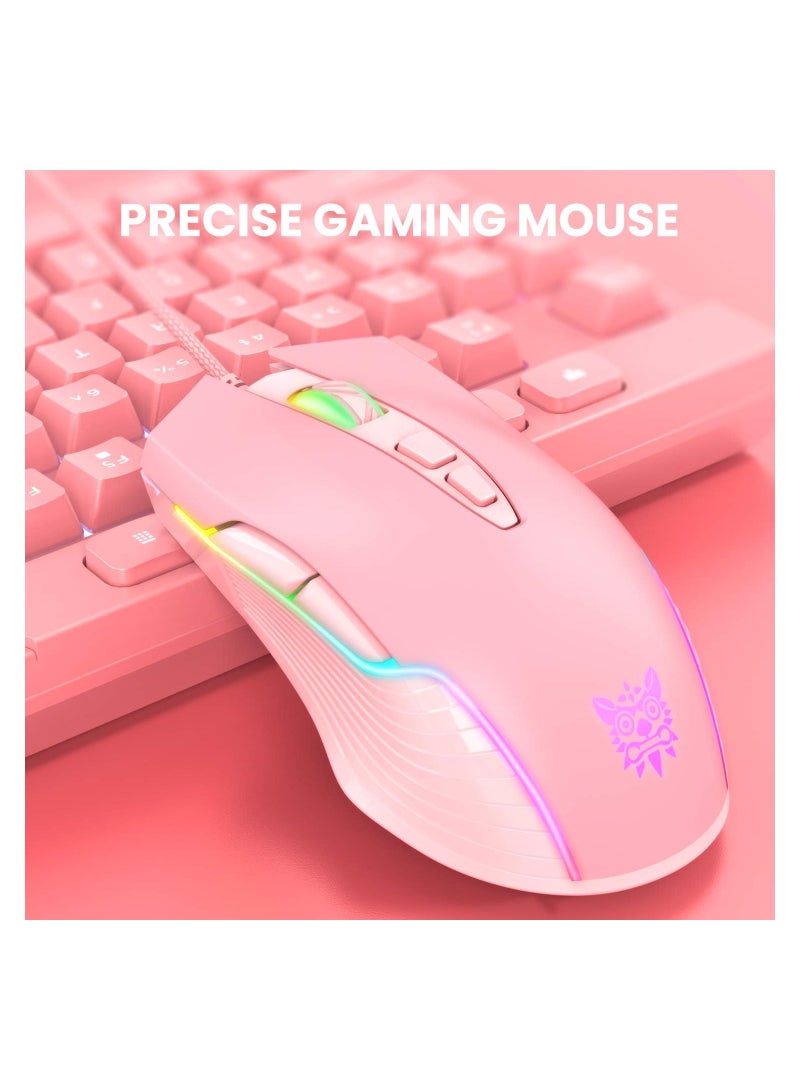 RGB 6400 DPI Wired Gaming Mouse Breathing LED Optical USB 7 Buttons Gamer Computer Pink Mice for Laptop PC Desktop