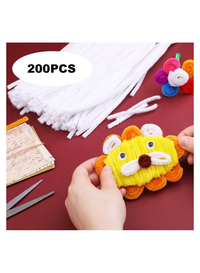 200 PCS Pipe Cleaners Chenille Stem, Bump Chenille Stems Pipe Cleaner, White Pipe Cleaners Crafts Supplies for DIY Arts Crafts Decorations (White)