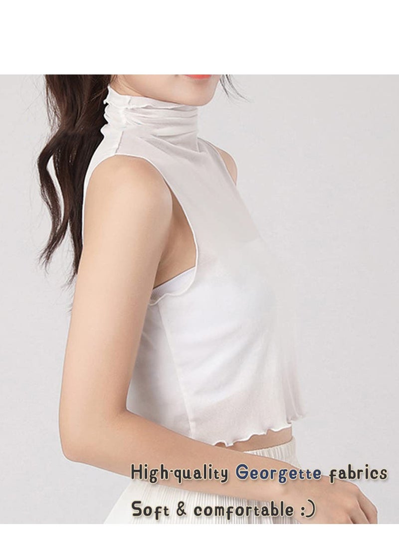 Women Fake Collar Girls Thin Base Shirt Pure White Half High Neck Gauze See Through Base Shirt Round Collar Half Shirt False Collar False Collar for Girls and Women