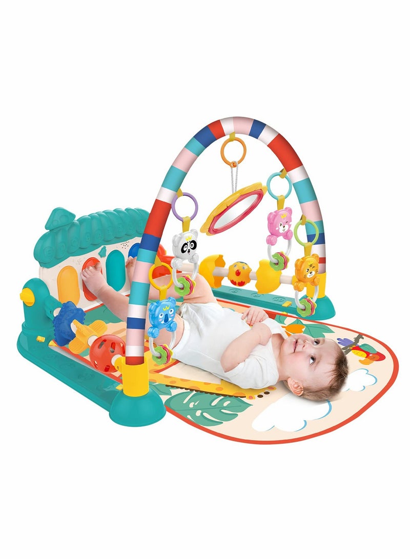 Baby Gyms Play Mats Musical Activity Center Kick, Detachable Tummy Time Mat with Music and Lights Musical Electronic Learning Toys, Activity Center for Infants Toddlers (Green)
