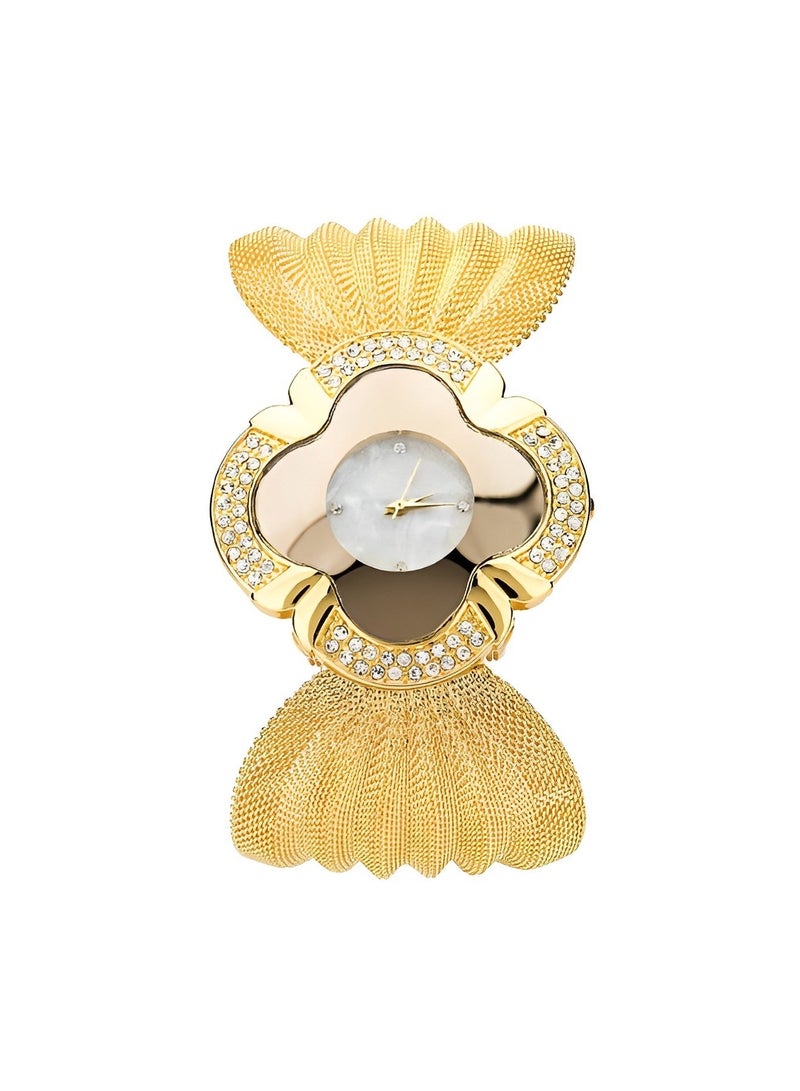 Women's Quartz Watch with Four-leaf Clover Shaped Dial & Exaggerated Butterfly Mesh Strap Brilliant Diamond Wrist Watch Gifts for Girls Ladies