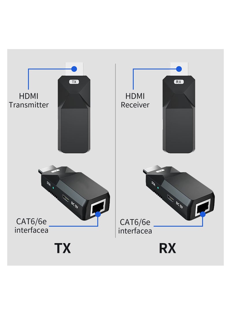 HDMI Extender 165ft Audio Video 1080P Over Cat5 Cat6 Ethernet Cable Transmit Lossless Signal HDMI Long Distance Extension Adapter, 2 PCS