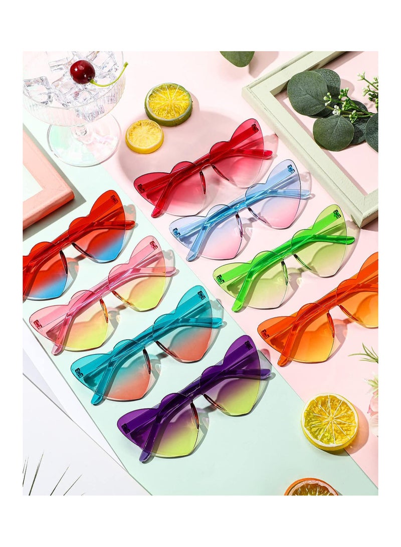 8 Pairs Heart Shape Sunglasses Rimless Heart Sunglasses Colorful Heart Glasses Rimless Glasses Eyewar for Women Party Favor
