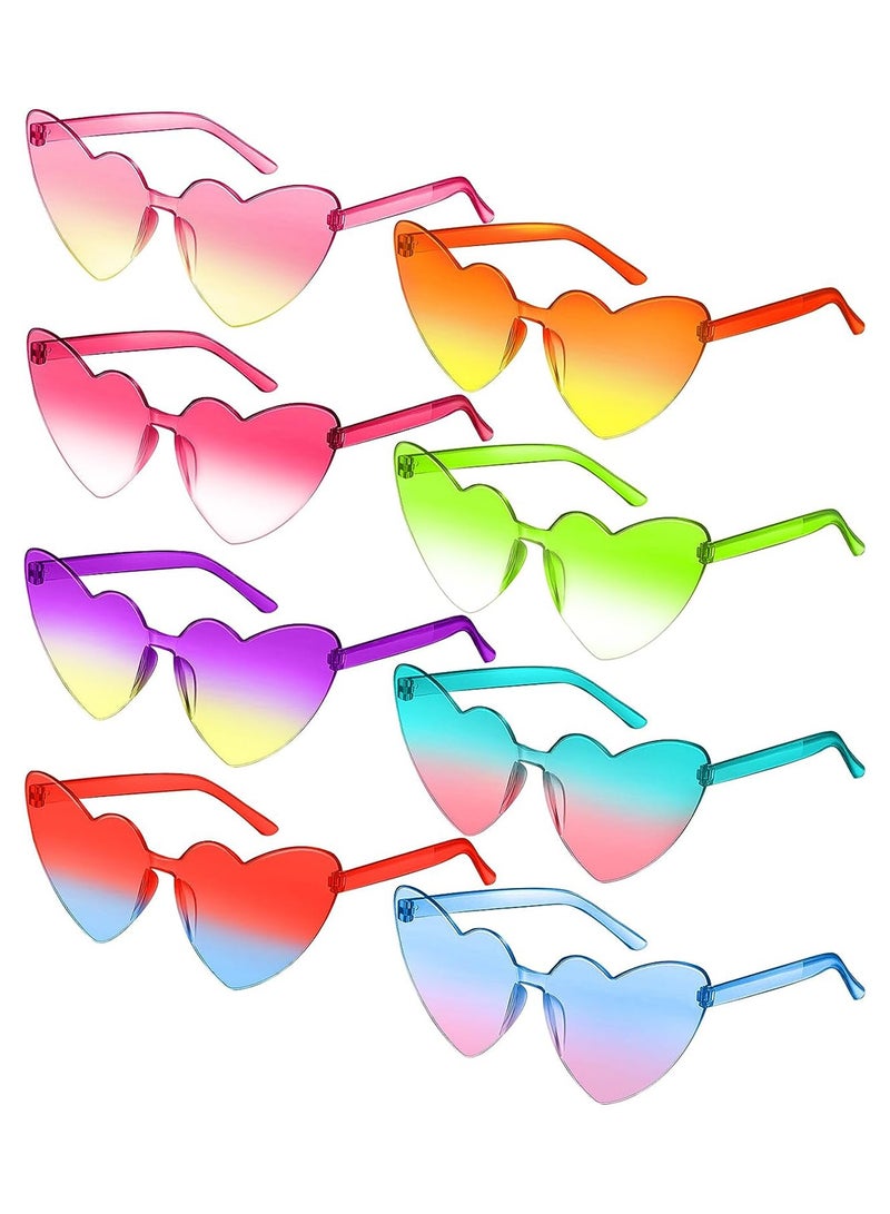 8 Pairs Heart Shape Sunglasses Rimless Heart Sunglasses Colorful Heart Glasses Rimless Glasses Eyewar for Women Party Favor
