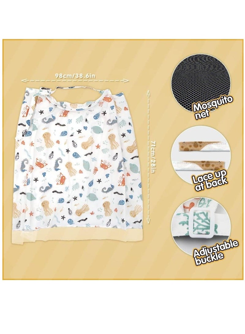 Nursing Cover for Baby Breastfeeding 100% Cotton Breathable Muslin with Adjustable Strap Apron Up 360°Full Coverage Mother (Sea Animal Pattern)
