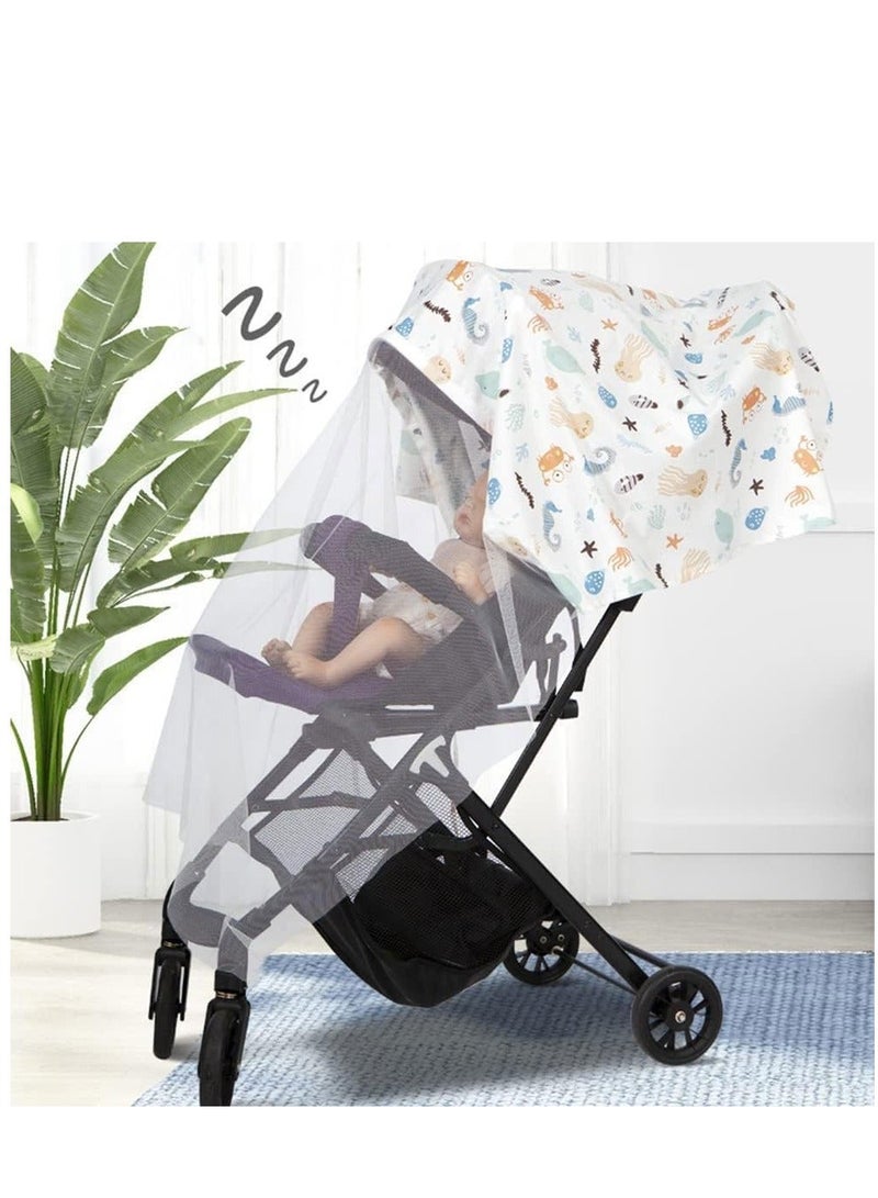 Nursing Cover for Baby Breastfeeding 100% Cotton Breathable Muslin with Adjustable Strap Apron Up 360°Full Coverage Mother (Sea Animal Pattern)