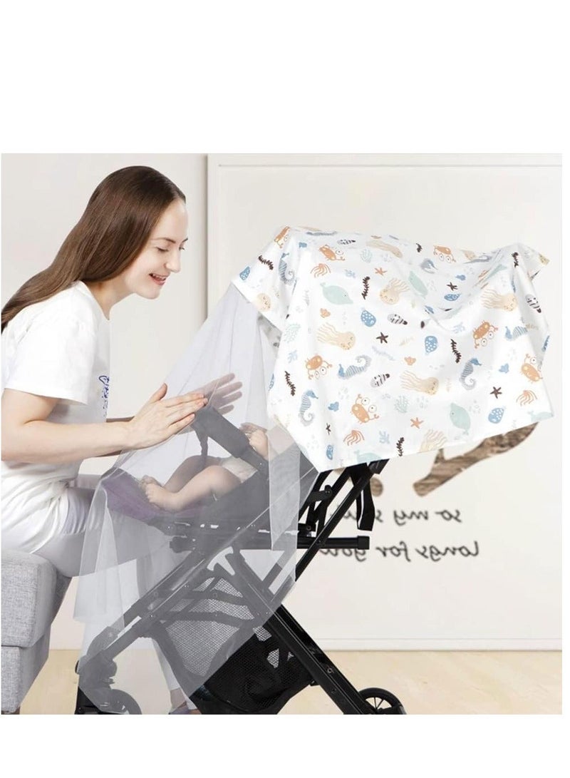 Nursing Cover for Baby Breastfeeding 100% Cotton Breathable Muslin with Adjustable Strap Apron Up 360°Full Coverage Mother (Sea Animal Pattern)