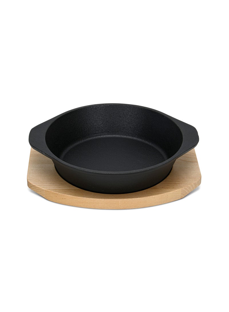 Cast Iron with Tray 19x4.7cm, Sizzling Plate with Two Side Handles And Wooden Tray, Sizzler, Great For Seafoods, Vegetables And Grill Foods