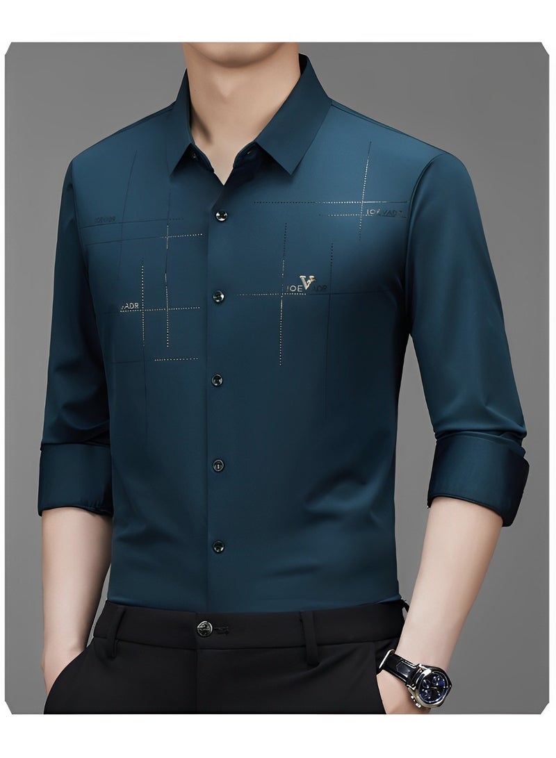 Men's Business Slim Fit Shirt Official Long Sleeve Stretch Dress Shirt Wrinkle-Free Regular Fit Button Down Shirts