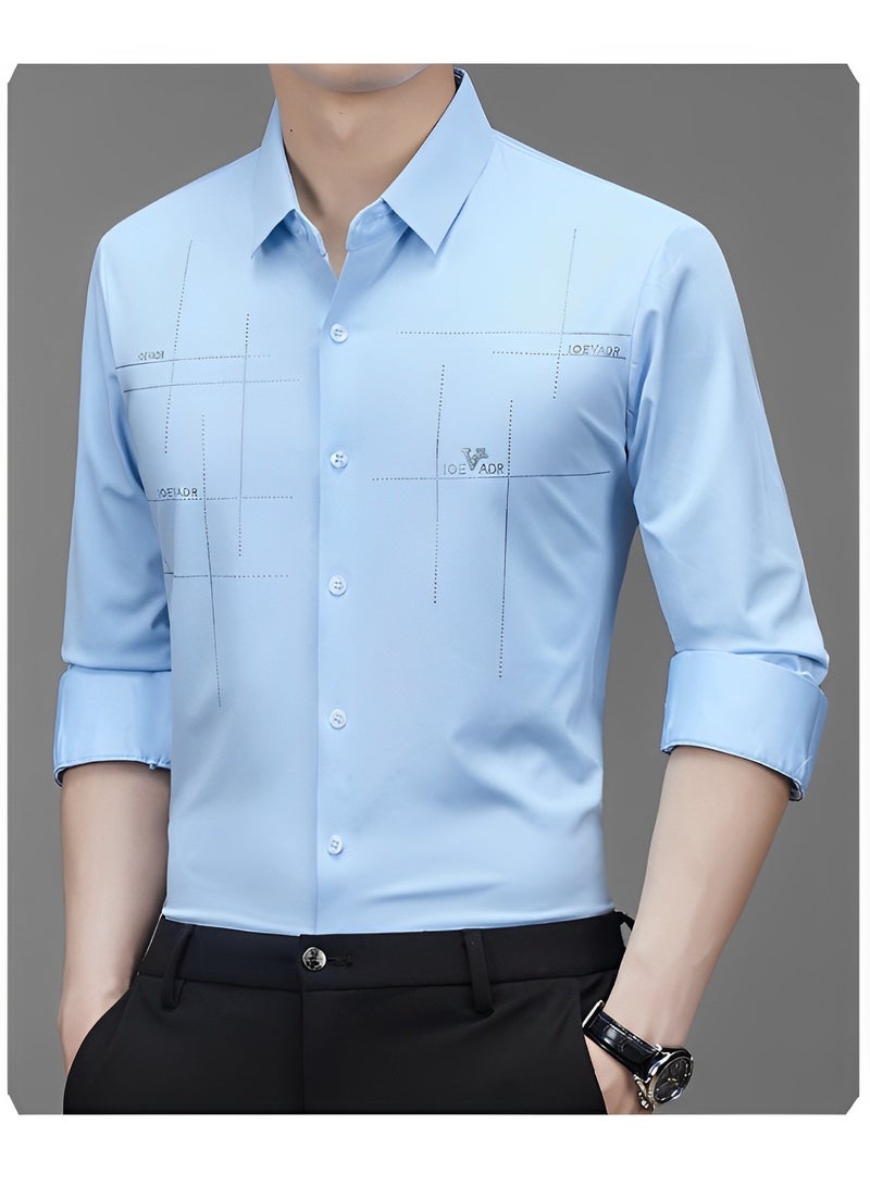 Men's Business Slim Fit Shirt Official Long Sleeve Stretch Dress Shirt Wrinkle-Free Regular Fit Button Down Shirts