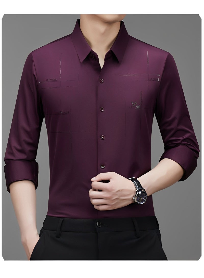 Men's Business Slim Fit Shirt Official Long Sleeve Stretch Dress Shirt Wrinkle-Free Regular Fit Button Down Shirts