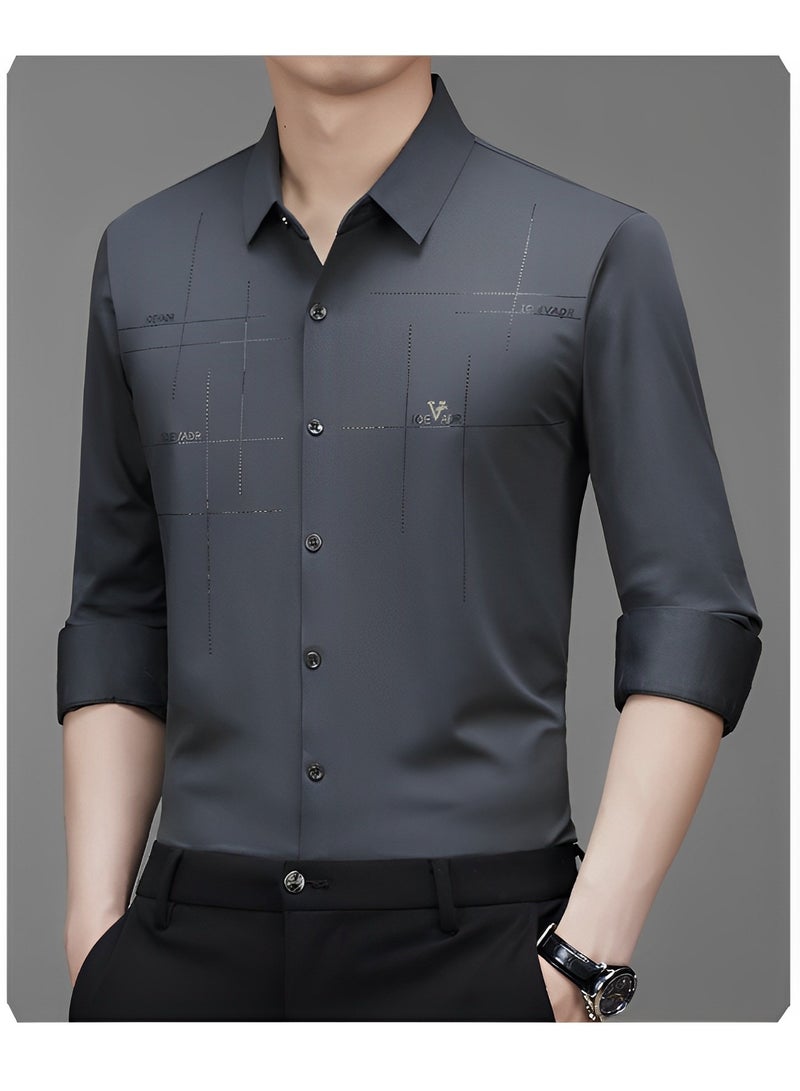 Men's Business Slim Fit Shirt Official Long Sleeve Stretch Dress Shirt Wrinkle-Free Regular Fit Button Down Shirts