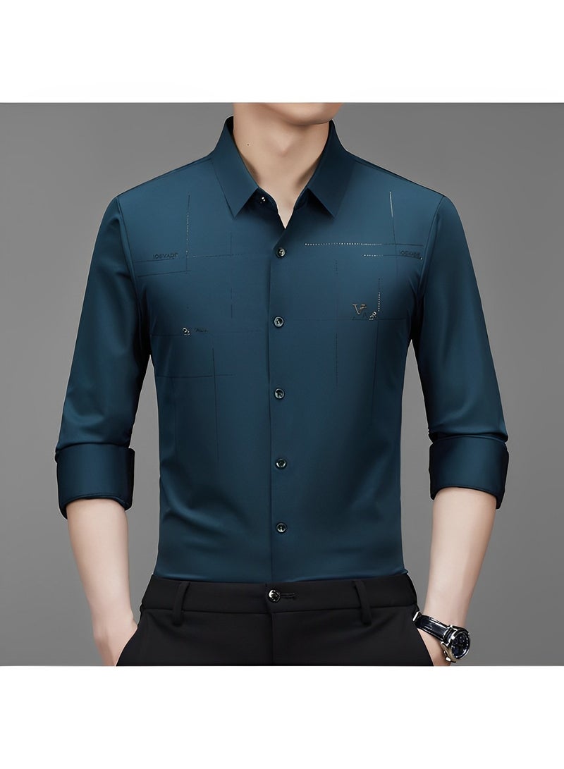 Men's Business Slim Fit Shirt Official Long Sleeve Stretch Dress Shirt Wrinkle-Free Regular Fit Button Down Shirts