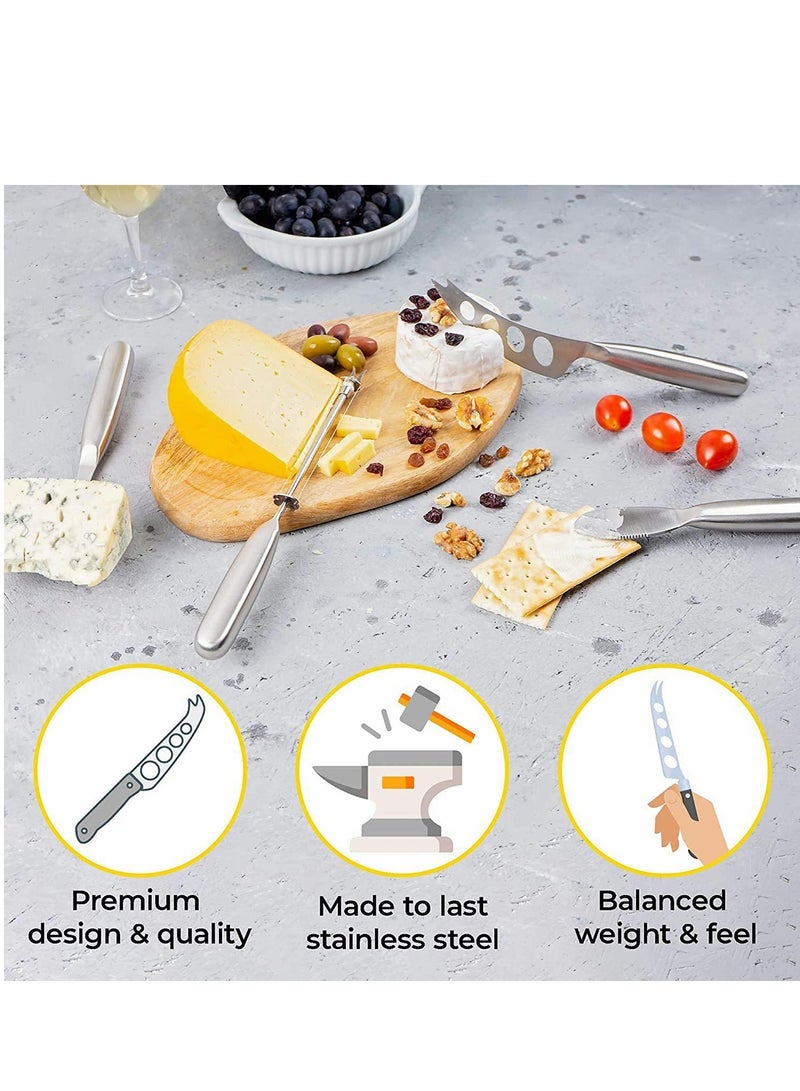 Cheese Knife Set with Handle Steel Stainless Include Cheese Wire Cutter, Cheese Spreader, Cheese Slicer and 4 Holes Cheese Knife…