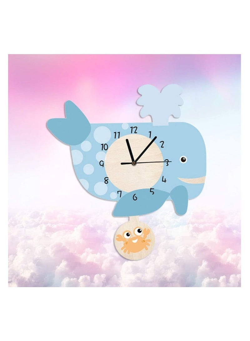 Kids Wall Clock Whale Hanging Cartoon Silent Decorative for Home Nursery Store Kindergarten (Without Battery)