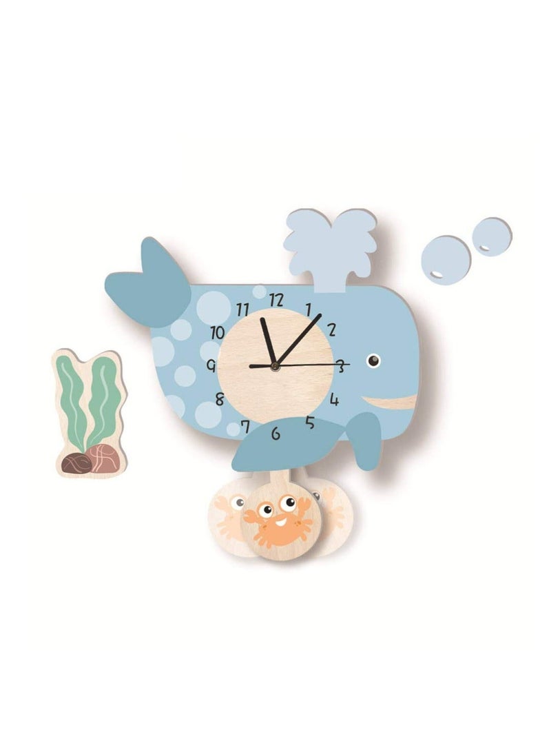 Kids Wall Clock Whale Hanging Cartoon Silent Decorative for Home Nursery Store Kindergarten (Without Battery)