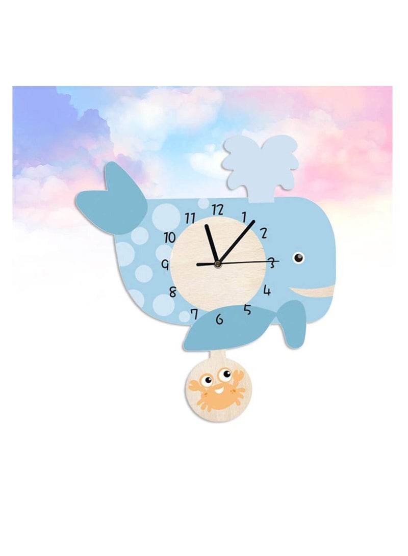 Kids Wall Clock Whale Hanging Cartoon Silent Decorative for Home Nursery Store Kindergarten (Without Battery)