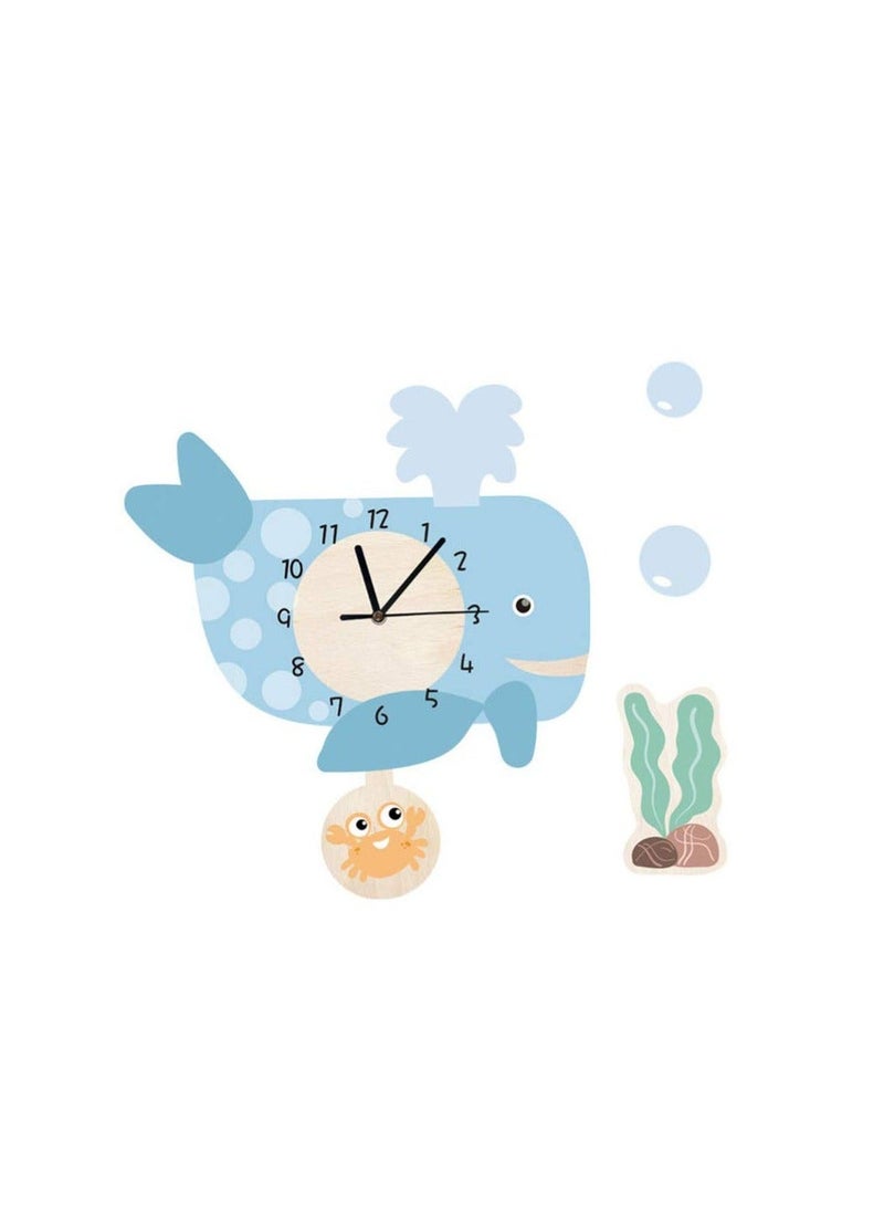 Kids Wall Clock Whale Hanging Cartoon Silent Decorative for Home Nursery Store Kindergarten (Without Battery)
