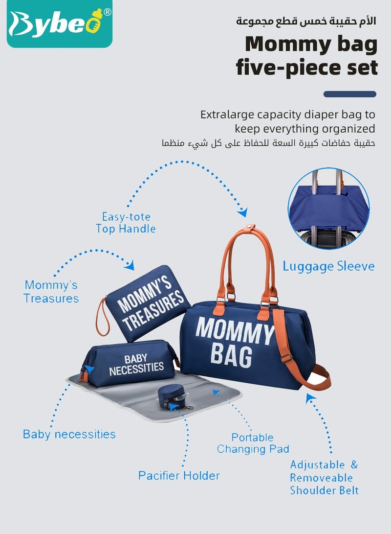 5PCS Upgraded Diaper Bag, Mommy Bags, Changing Totes, Large Capacity Waterproof Baby Diapers Case,  Nappy/Nursing Bags, for Hospital Beach Travel and Delivery with 3 Pouches and Portable Change Mat