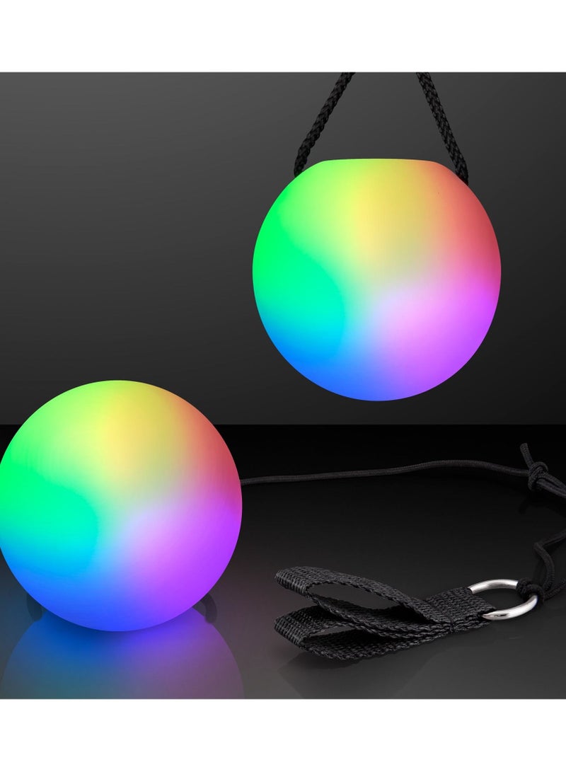 2 Pack LED Poi Ball, Adjustable Strap, Glow Balls Soft Glow, Light Up LED 9 Modes, Spinning Poi Toy for Beginner & Professional, Juggling Thrown Ball Multi Color, Spinning LED Light Up Toy
