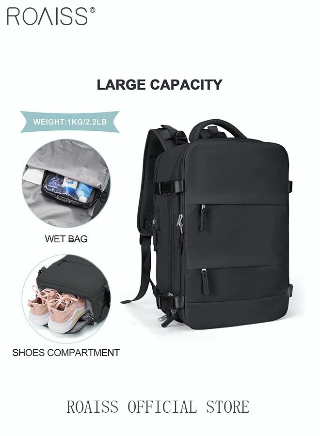 Travel Backpack for Men Women Carry On Backpack with USB Charging Port Shoe Compartment 15.6 Inch Laptop Backpack Flight Approved College School Bag Casual Daypack for Weekender Business Hiking