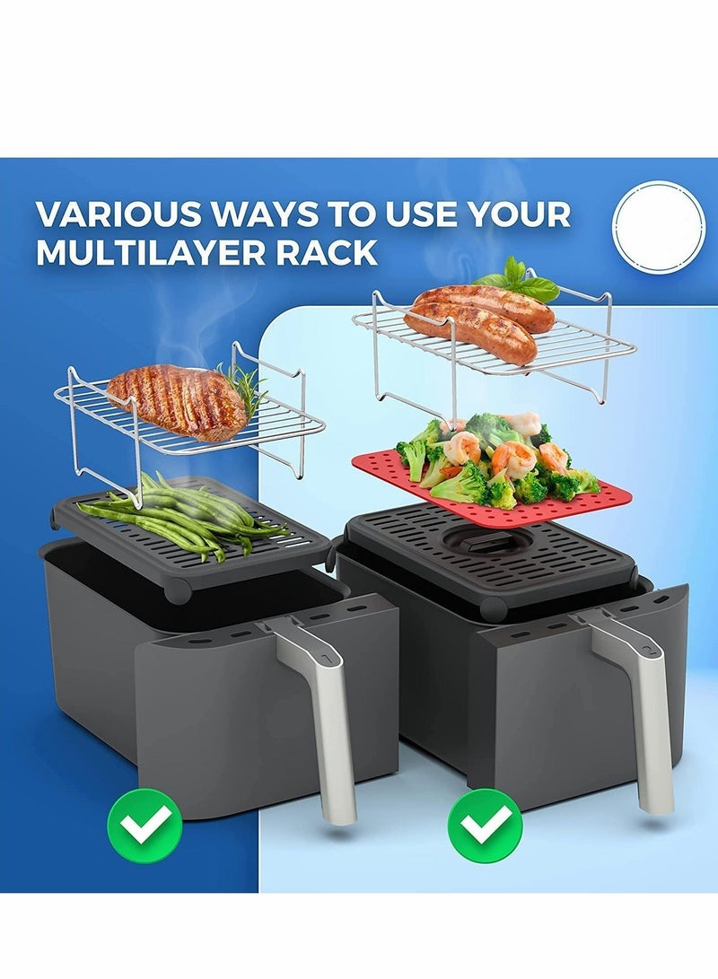 Air Fryer Rack for Double Basket Fryers, BBQ Rack, Non-stick 304 Stainless Steel Multi-Layer