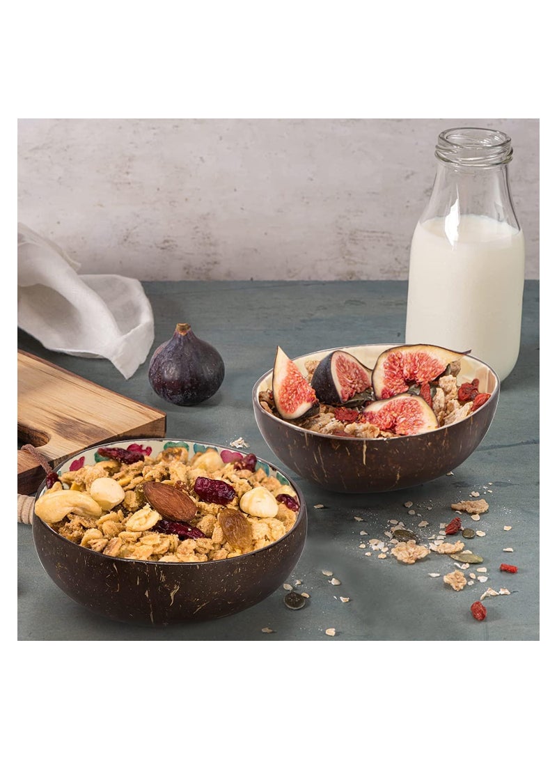 4 Pack Coconut Shell Bowls Set with Assorted Beautiful Style Natural Bowls Decorative Coco Shell Bowls for Smoothie Serving Fruits Dry Snack Handmade Vegan Friendly