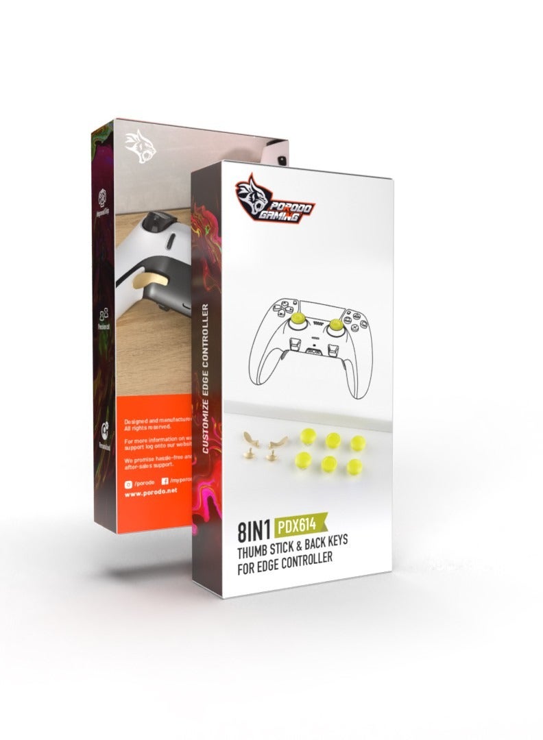 Porodo Gaming PS5 Edge Controller 8 in1 Thumb Stick Caps + Back Buttons Combo - Yellow+Golden