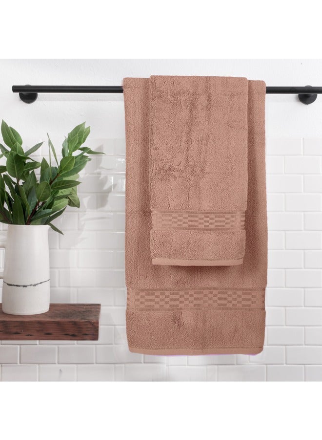 Home Ultra (Beige) 2 Hand Towel (50 x 90 Cm) & 2 Bath Towel (70 x 140 Cm) Premium Cotton Highly Absorbent, High Quality Bath linen with Checkered Dobby 550 Gsm Set of 4